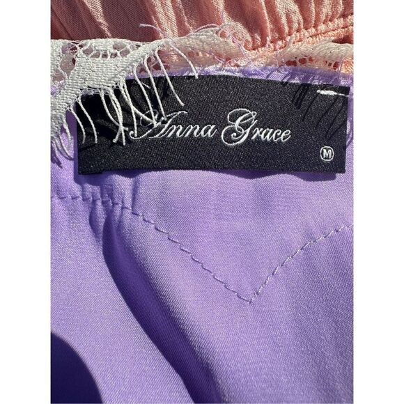 Anna Grace Satin‎ Midi Dress Turquoise Purple Lace Detail Adjustable Straps Size - Picture 9 of 11